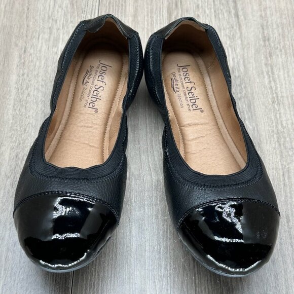 Josef Seibel Pippa 07 Ballet Flat Shoes Women Sz 37 Slip On Patent Leather Black - Picture 3 of 12